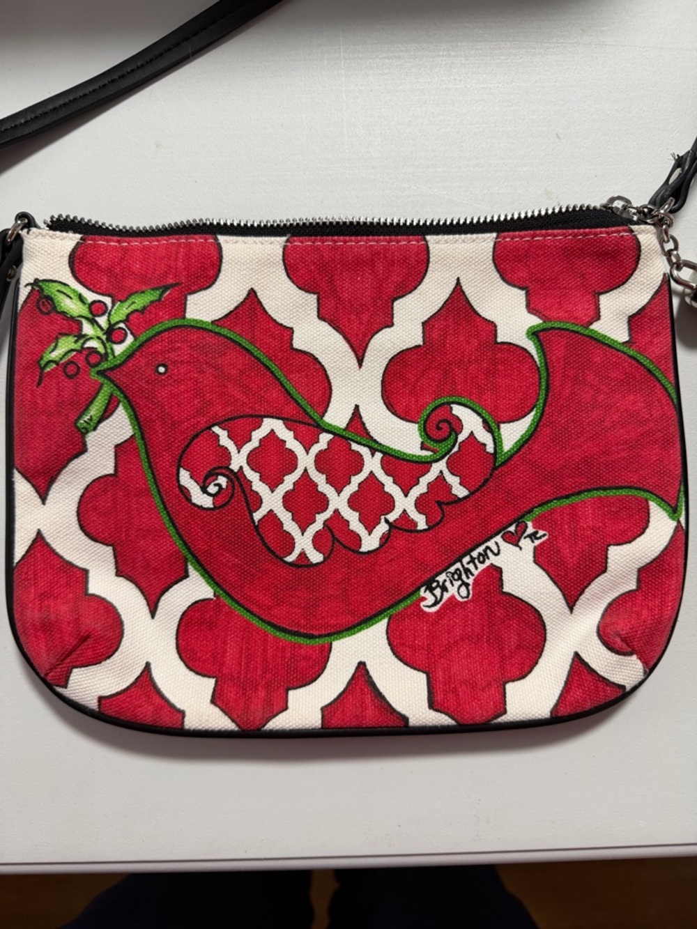 Brighton Red and White Bird Canvas Wristlet